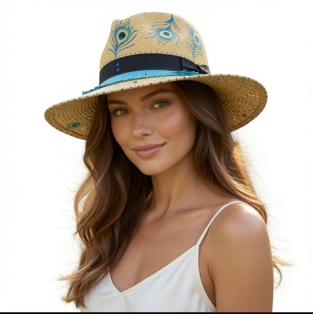 Myconos Hand-Painted Straw Fedora Hat